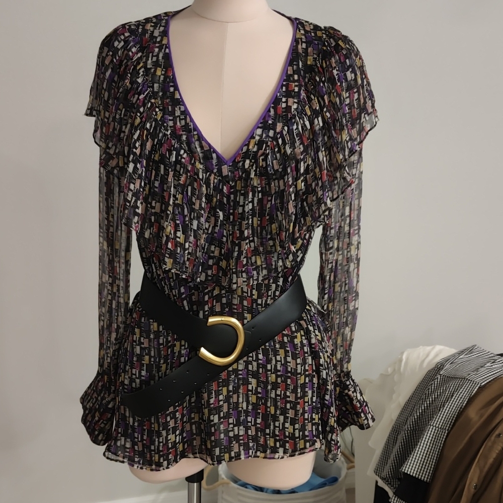 Catherine Malandrino Multicolor V-Neck Blouse without  Belt